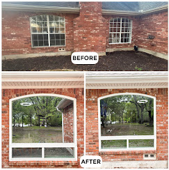 Arched picture window before and after replacement