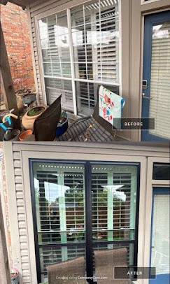 Bay window before and after replacement in North Texas