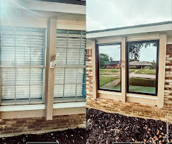 Double picture window before and after replacement