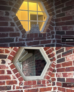 Hexagonal accent window before and after replacement
